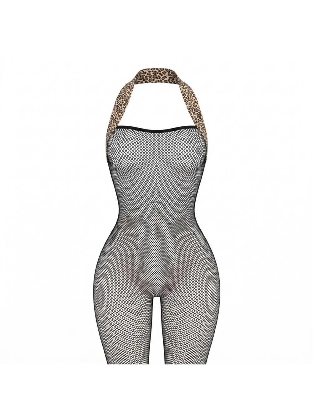 Leopard Trim Fishnet Bodystocking - EXOTIC DANCEWEAR